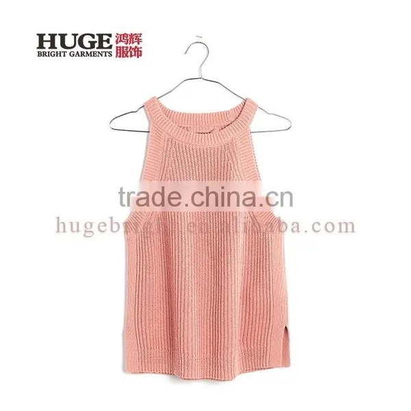 Sleek High Neck And Cutaway Shoulders Cotton Sleeveless Sweater Vest photo-2