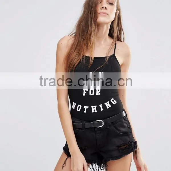 Summer Sexy Women Front Print Knitted Bodysuit With Custom Slogan Slip Jumpsuit With Your Own Logo Print photo-2