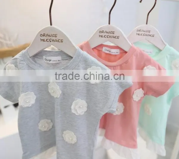 Girls Flowers Short - Sleeved All-match Kids Tshirts Cotton Children O-collar T - Shirt photo-5