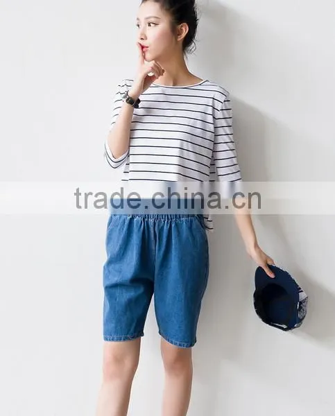 2016 New Fashion All Match Loose Half Sleeve Striped T-shirts for Ladies photo-2