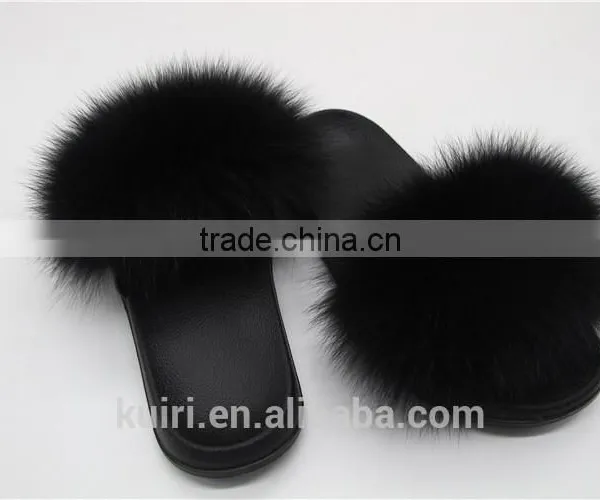 Women Fur Slippers Luxury Real Fox Fur Beach Sandal Shoes Fluffy Comfy Furry Flip Flops Fslipper-1 photo-4