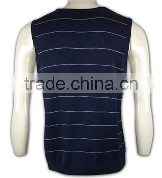 ISO9001/BSCI Manufature Embroidery Navy Blue Sleeveless Striped Sweater Vest photo-5