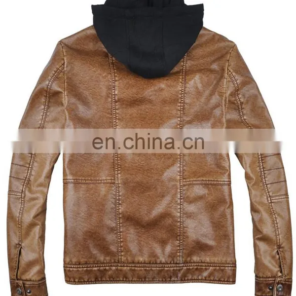 2015 Last Fashion Handsome Warm Mens Hooded Leather Jacket photo-3