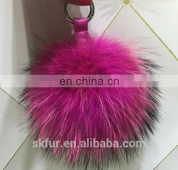 100% Real Raccoon Fur Pompom Keychain photo-3