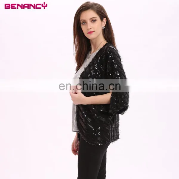 2017 Mesh Tops Plain Black Long Sleeve Open Bolero Cardigan photo-5