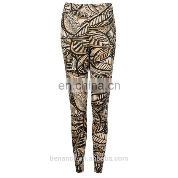 High Quality Custom Made Jogging Pants Retro Leaves Print Legging photo-3
