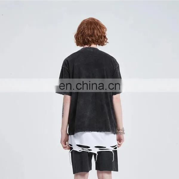 DiZNEW Wholesale Bulk High Quality Mens Hip Hop Acid Wash Oversize T-shirt photo-5