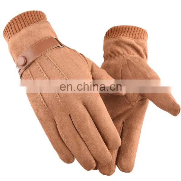 Cheap Women Men Fleece Lined Suede Fabriccar Bike Winter Warm Hand Bicycle Cycling Driving Gloves photo-2