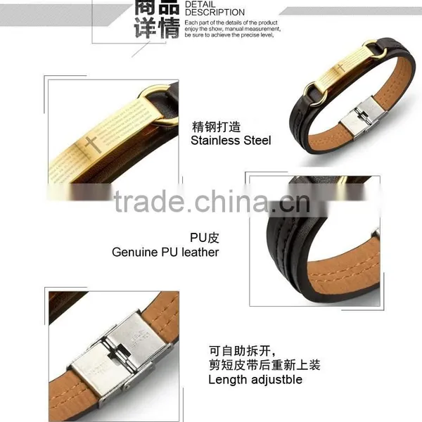 Genuine PU Leather Screw Bracelets 316L Stainless Steel Spanish Bible the Lord's Prayer Bangles photo-5