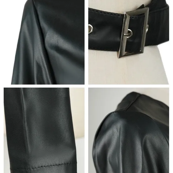 European and American New Style Black Collarless Single Shoulder PU Leather Jacket photo-5