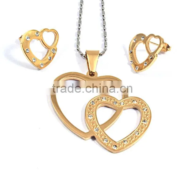 Women Fashion Wholesale In Greece Double Heart Gold Plating Jewerly Sets Women photo-2
