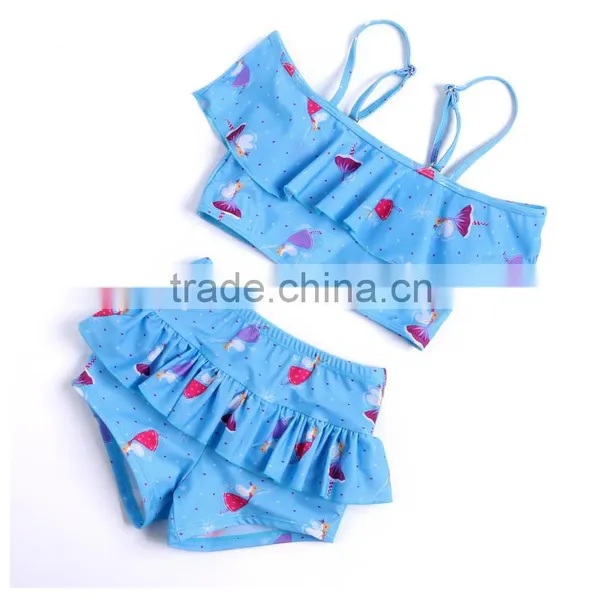 Summer New Arrival Girls Sky Blue Tankini Swimwear With Adjustable Shoulder Strap Children's Wholesale Elfin Image Beachwear