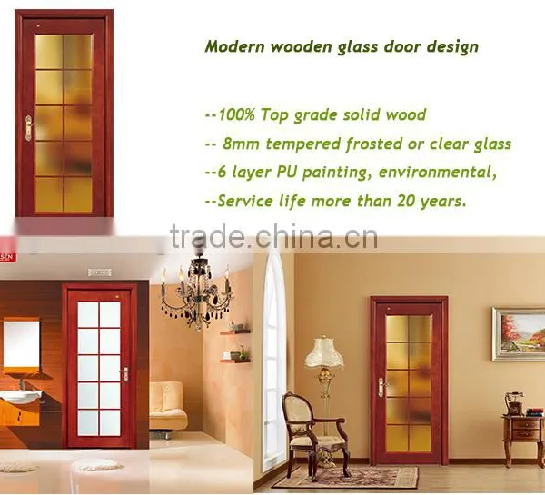Hot Sale Lattice Wood Glass Door Design Kitchen Swinging Door for Interior Used photo-3