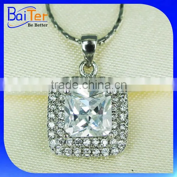 Custom Princess Cut 925 Sterling Silver CZ Created Diamond Solitaire Pendant Necklace Pendant photo-2