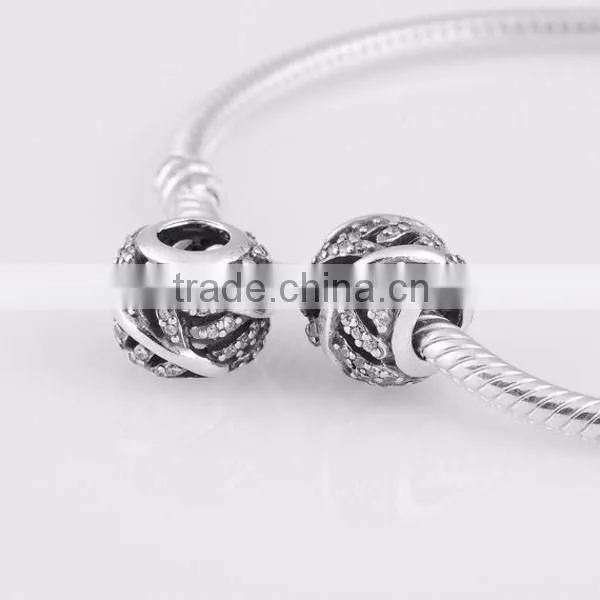 925 Sterling Silver Light as Feather Bead With Clear Micro Pave CZ For European Charm Bracelet photo-2