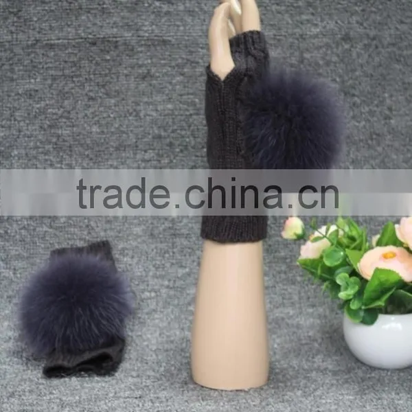 Factory Price Women's Leather Gloves With Rex Rabbit Fur/black Gloves photo-2