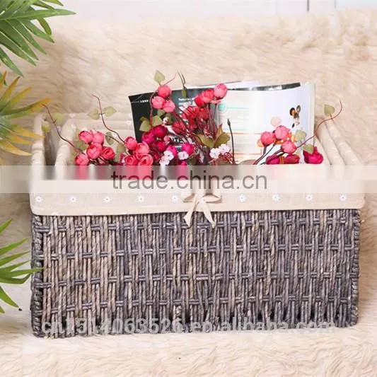 Set of 3 Maize Weaved Storage Baskets With Lining-grey photo-2