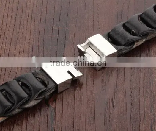 Stainless Steel Genuine Leather Bracelet photo-2