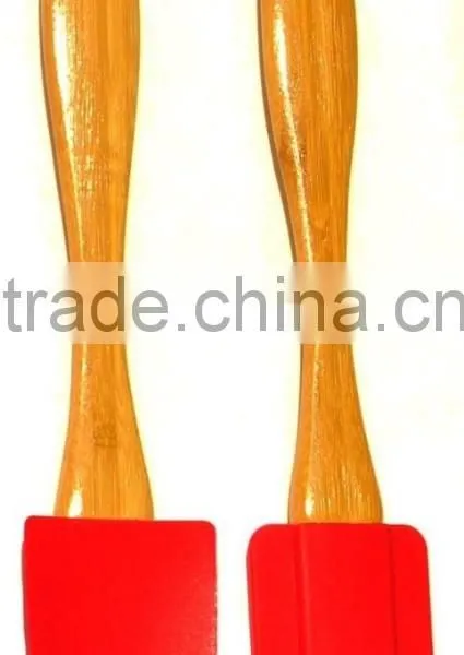 Best Colorful Silicone Kitchen Tool Utensil Bamboo Wooden Spatula Batter Spoon Set