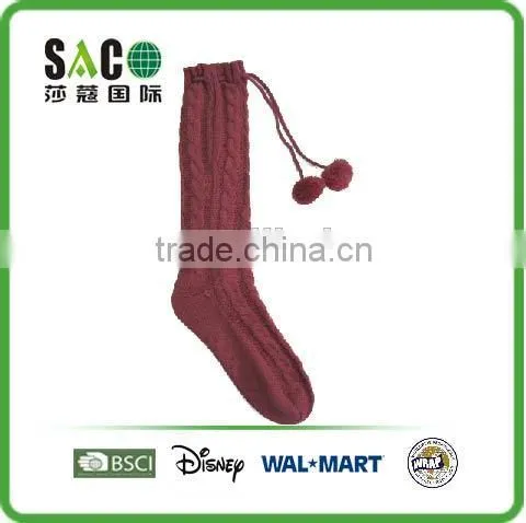 Cable Pattern String With Pom Pom Knee-high Acrylic Socks photo-3