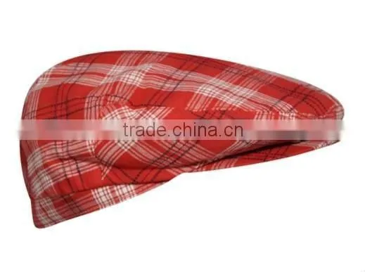 Linen-Cotton Blend Ivy Red Checked Caps