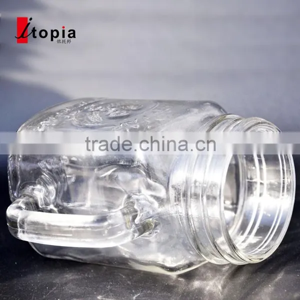 480ml Engraving Clear Glass Mason Jar With Handle photo-5