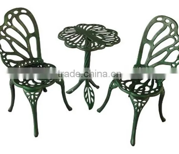 Twin Butterfly Bistro 3 Piece Set Outdoor Patio Furniture Set Antique Round Aluminum Coffee Table Set photo-2