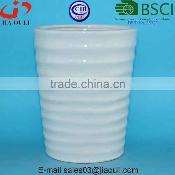 Dimple Stripes Design Glazed White Ceramic Plant Garden Vase photo-4