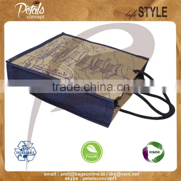 PP Laminated Three Bottle Jute Wine Bag Rope Handle photo-3