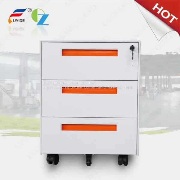 3 Section Slide Way, Filing Steel Mobile Cabinet With 3 Drawers, Fold Key, Size:490x380x500mm, Environmal Powder Coating photo-2