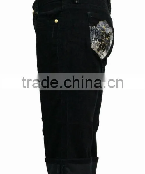New Fashion Design Golden Button Corduroy Embroidered Shorts/pants With Folded Hem photo-2