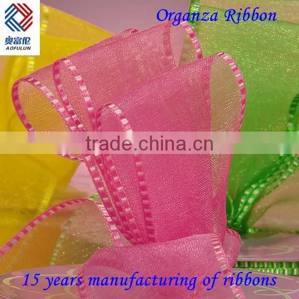 1" Double Satin Edge Sheer Red Organza Ribbon for Garment Accessories photo-2