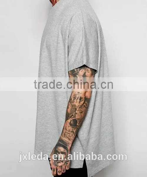2016 Best Selling Men Oversized Step Hem Plain Crew Neck Loose T-shirt China OEM Manufacturers photo-3