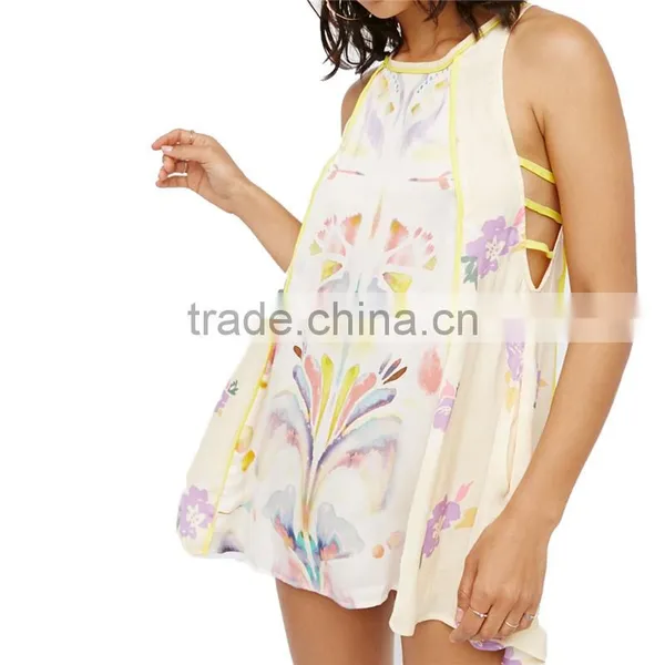 2017 OEM Summer Femme Silky Tunic Dream Free Printed Sexy Blouse photo-4