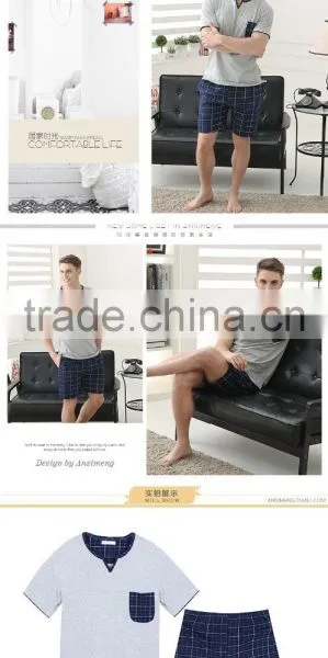 In the Summer of 2016 the European and American New Men Checked Suit Pajamas Leisurewear High-grade Knitted Cotton Leisure With photo-4