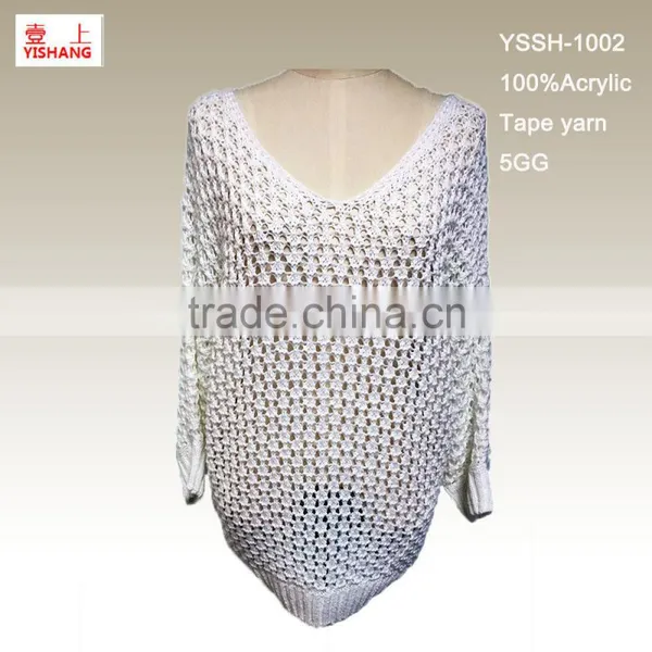 Hollow Sweater 100%Acrylic Tape Yarn Hot Sale Sweater