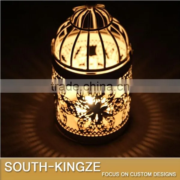 White Color Through-Engraving Iron Metal Candlestick photo-3