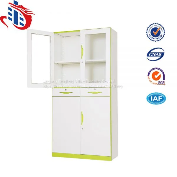 Large Metal Iron Cupboard Glass Door Two Drawer Steel Filing Cabinet photo-2