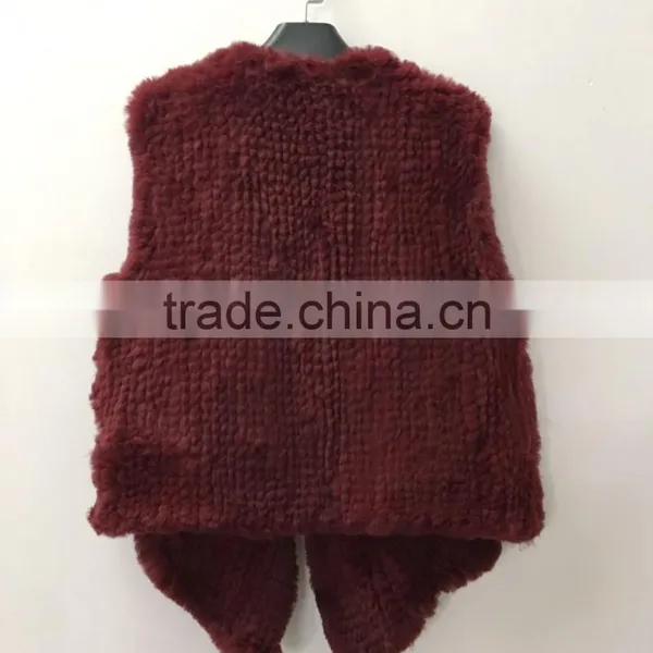 YR1028 Australia Style Lady Fur Vest Cropped Hand Knitted Real Rabbit Fur Gilet photo-6