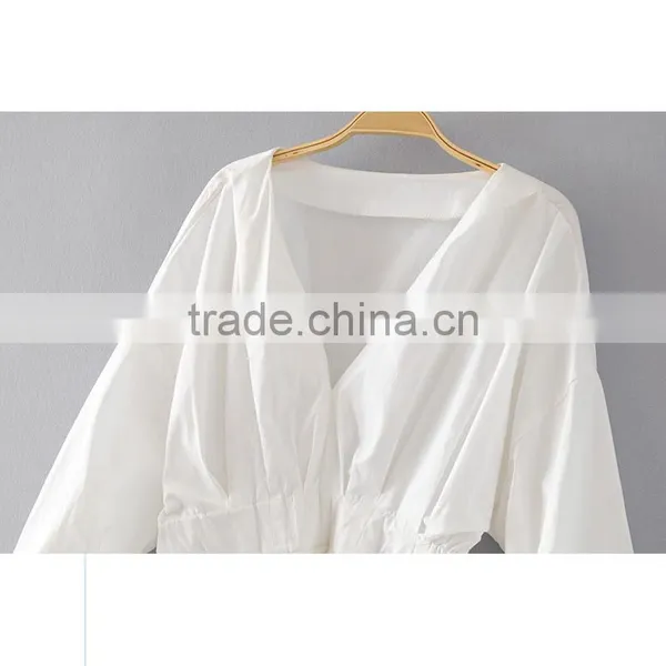 High End Womens 100% Cotton Long Sleeve Plain Fashion Blouse photo-3