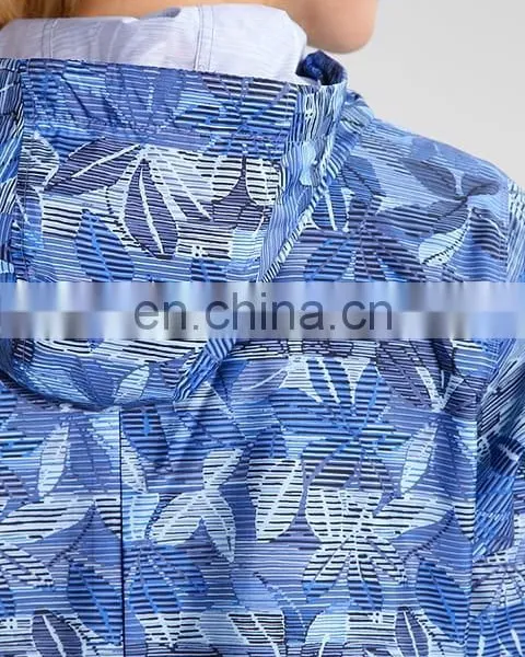 Blue Hooded Printed Women Custom Windbreaker Jacket photo-4