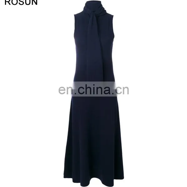 High Fashion Women 100% Wool Tie Neck Sweater Dress photo-2