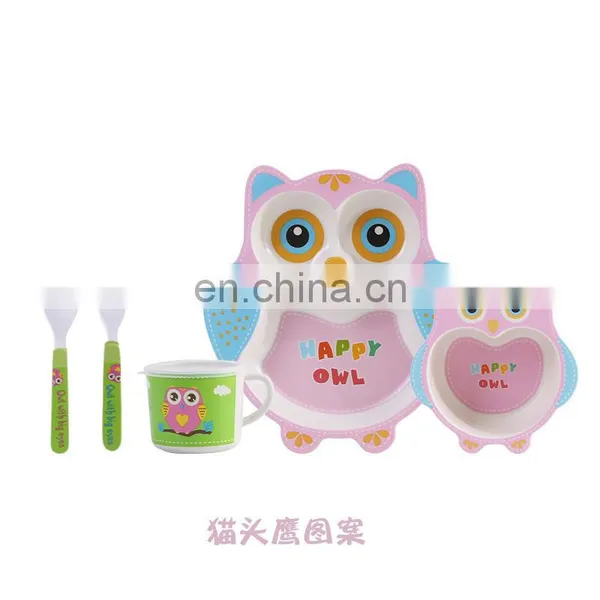 Bamboo Fiber Tableware Set for Children Creative Cartoon Bowl Divided Gift Tableware Owl Style Bamboo Fiber Tableware