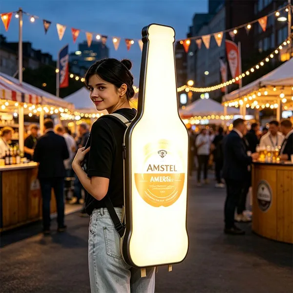 Custom Shaped Backpack LED Lightbox, Rechargeable Walking Human‑Backed Advertising Sign for Trade Show, Beer Festival & Street Promotion