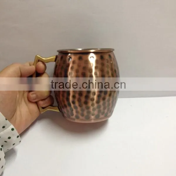 16 Ounce Stainless Steel Mugs With Copper Coating, Hammered Barrel Mug photo-2