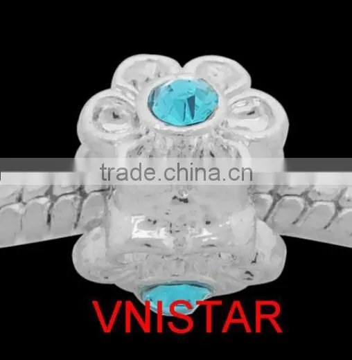 Vnistar Silver Plated Flowers Shape European Crystal Beads With Pink&clear&cyan Three Colors PBD1372 photo-4