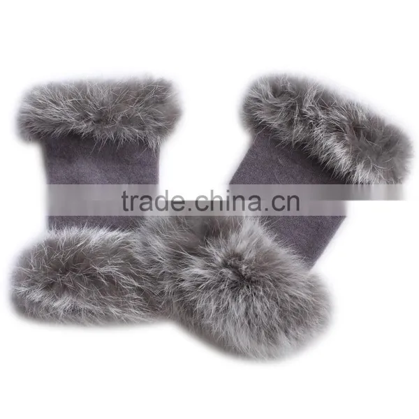 Faux Fur Cashmere Fingerless Gloves photo-5