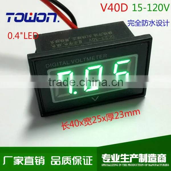 0.4" Digital Voltmeter DC 15-120V Red Blue Green Electric Motor Car Waterproof Panel Meter photo-3