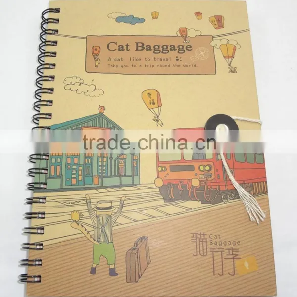 double spiral binding brown craft paper notebook with string closure