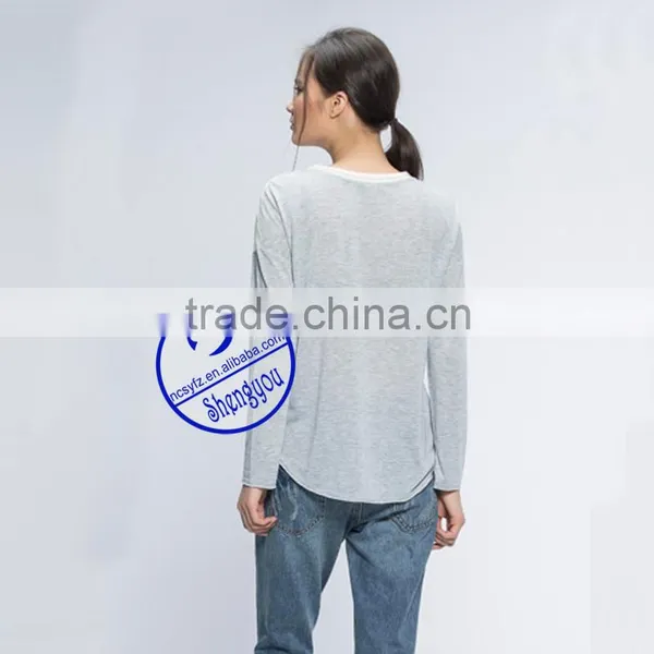2015 China Supplier Custom Fashion Long Sleeve Women Printing t Shirt Wholesale photo-3